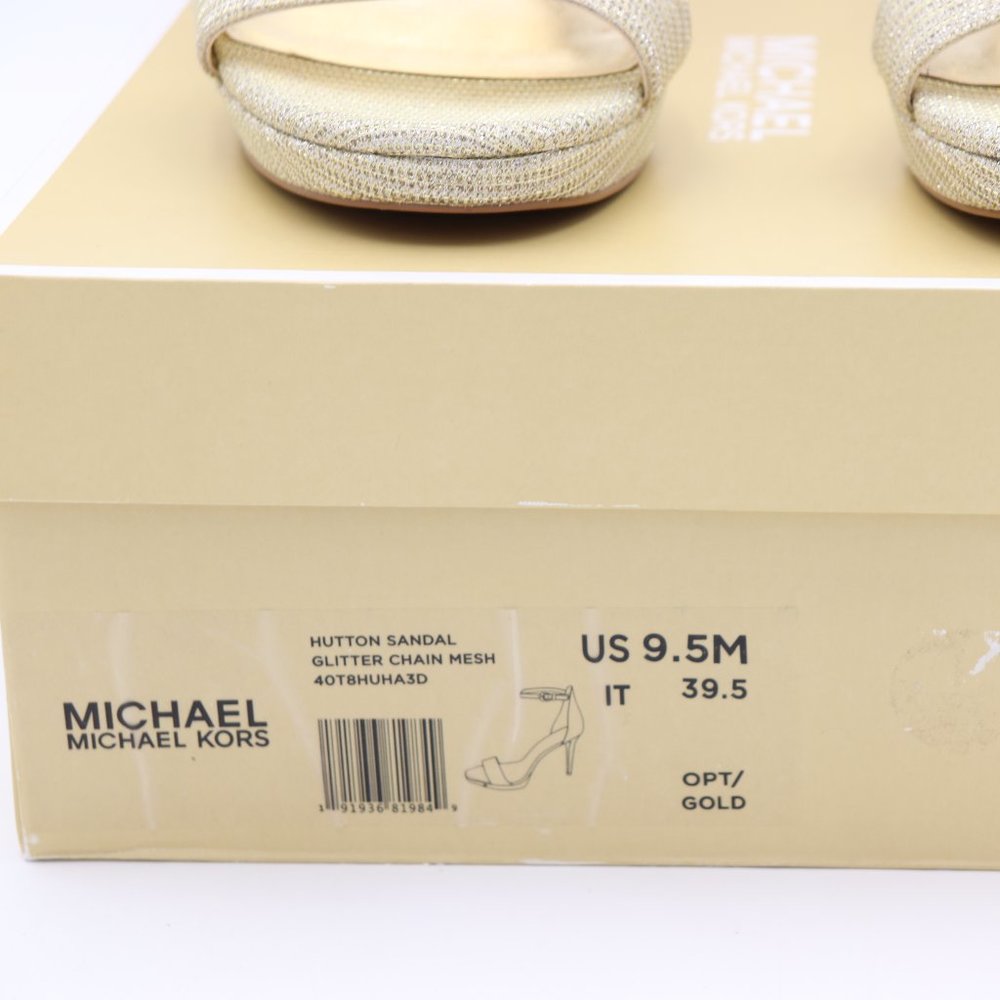 NIB Michael Kors Hutton Gold Glitter Chain Mesh Ankle Strap Sandals - Picture 7 of 7